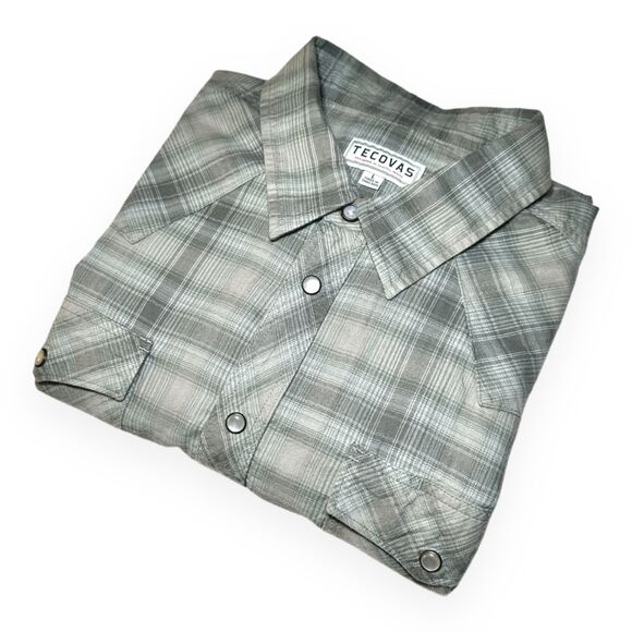 Tecovas L Sawtooth Plaid Western Pearl Snap Shirt Grey Green Cowboy - Picture 3 of 8